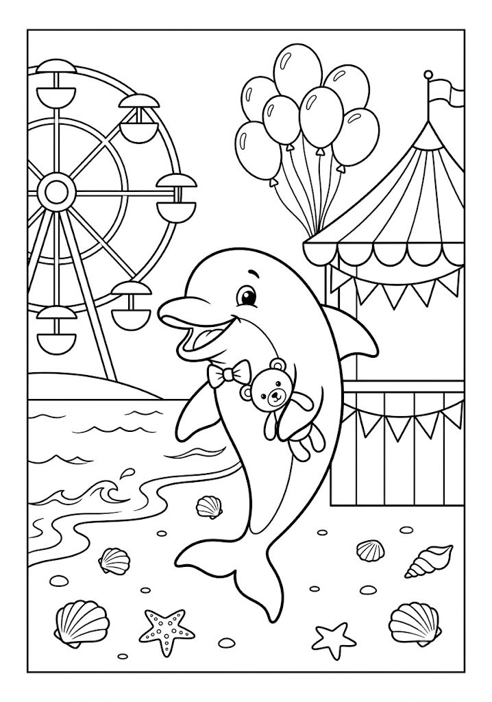Dolphin at a Beach Carnival Coloring Pages