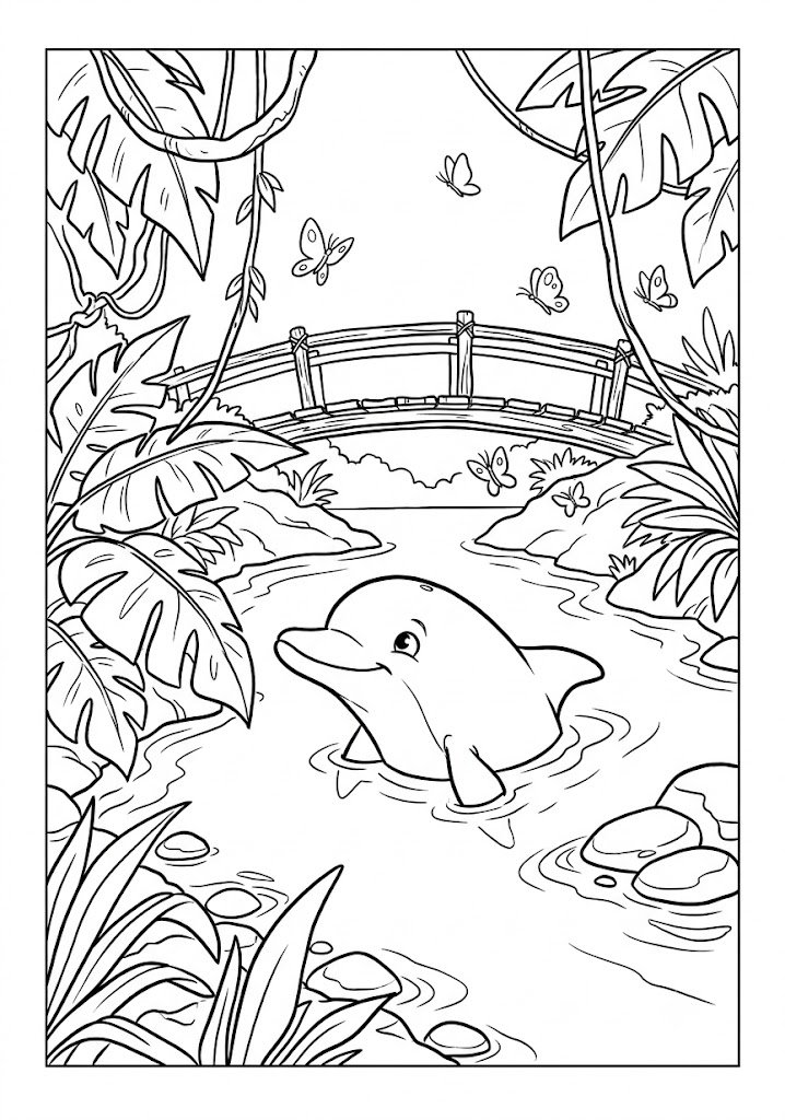 Dolphin in a Jungle River Coloring Pages