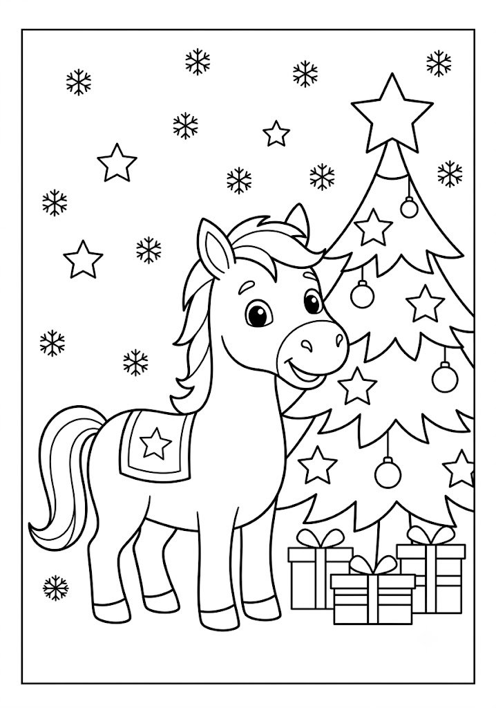 Horse Christmas Coloring Pages