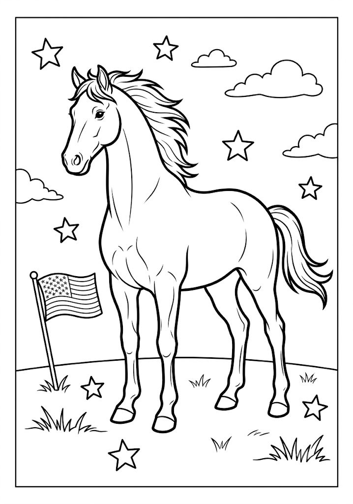 Horse Independence Day Coloring Pages