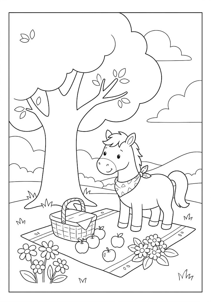 Horse Picnic Coloring Pages