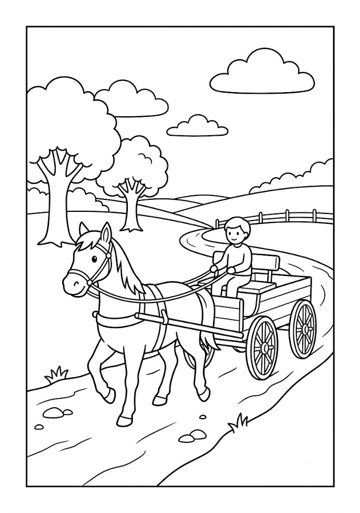 Horse and Carriage Coloring Pages