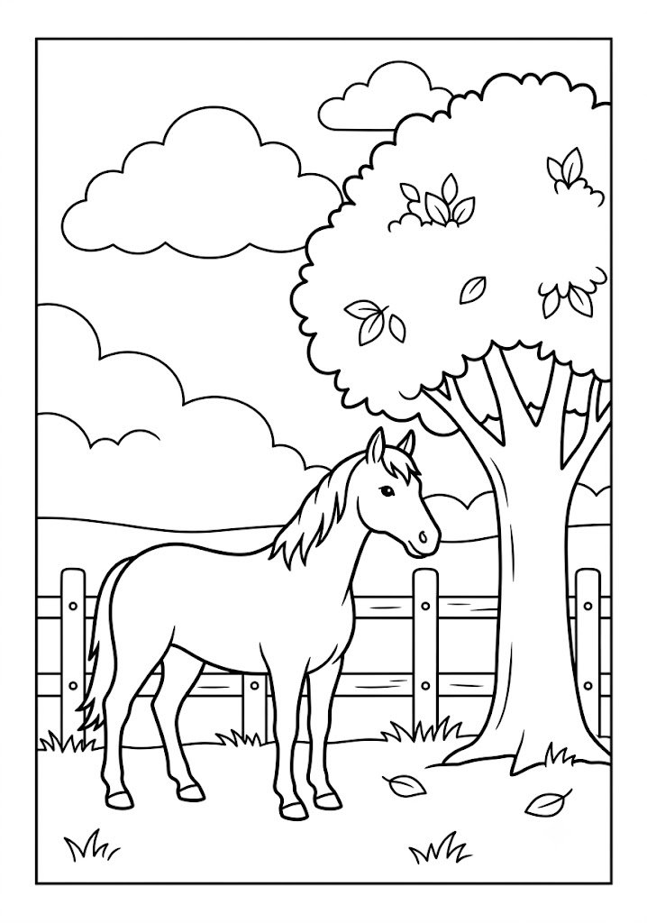 Horse by the Fence Coloring Pages