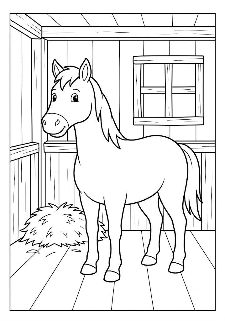 Horse in Stable Coloring Pages