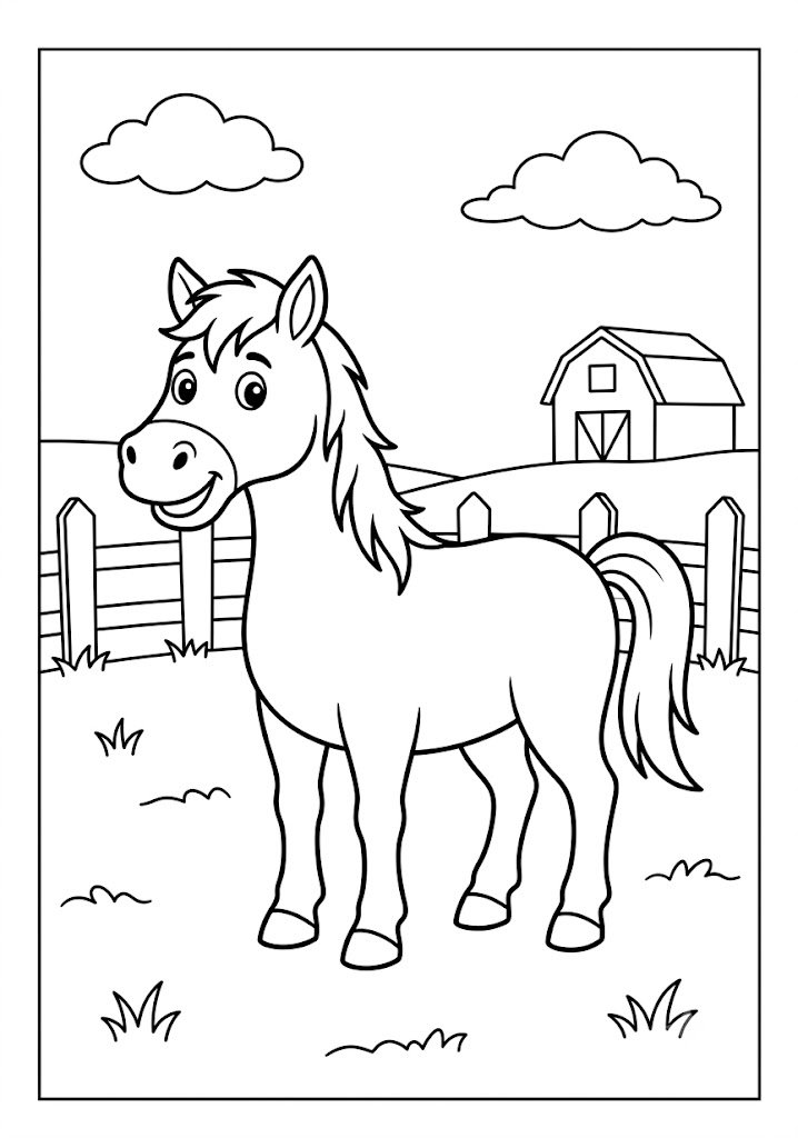 Horse on Farm Coloring Pages
