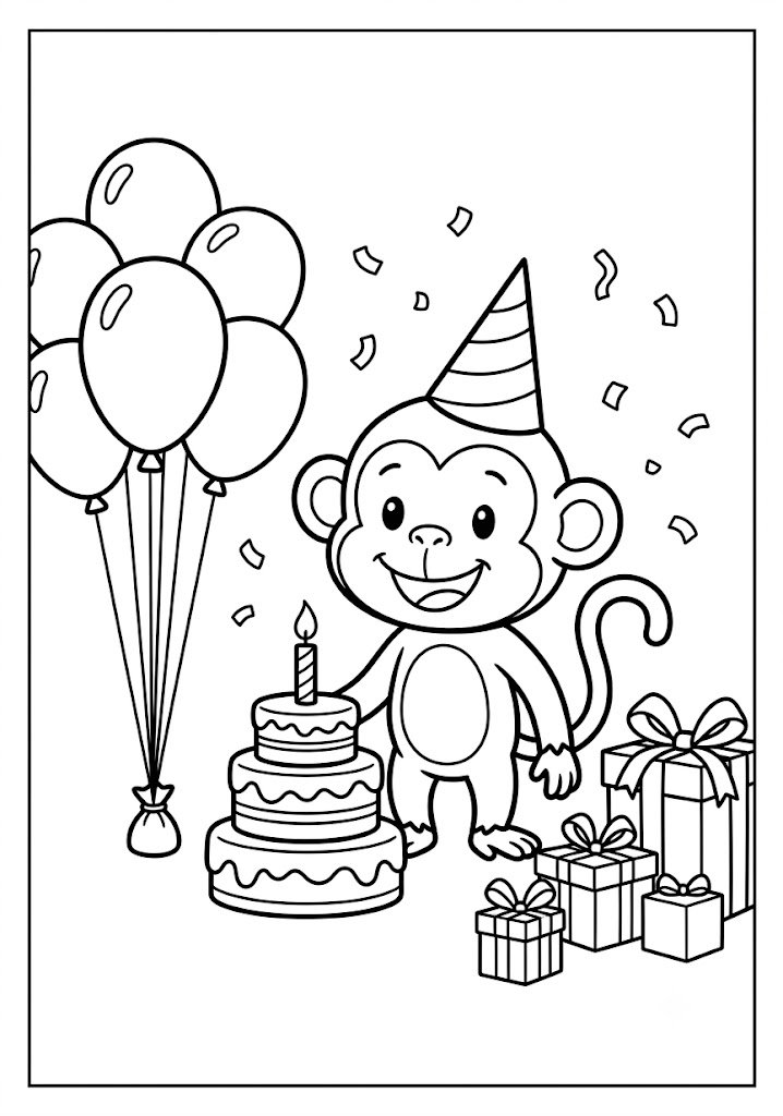 Monkey Birthday Coloring Pages
