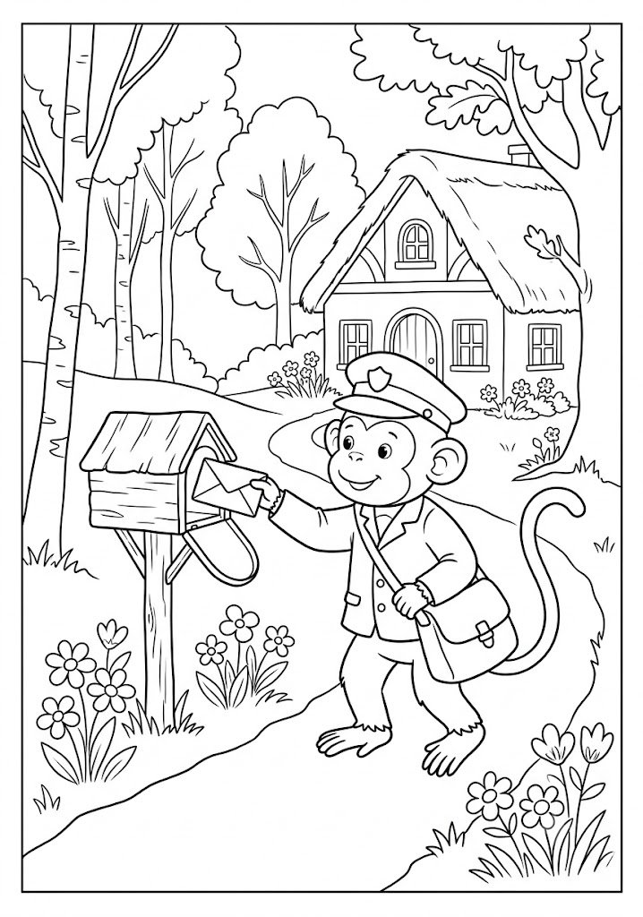 Monkey Delivering Mail Coloring Pages