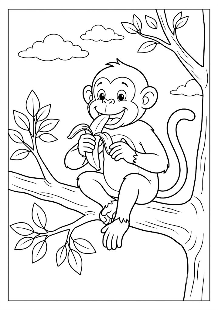 Monkey Eating Banana Coloring Pages
