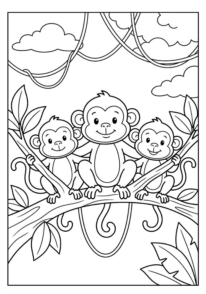 Monkey Family Coloring Pages