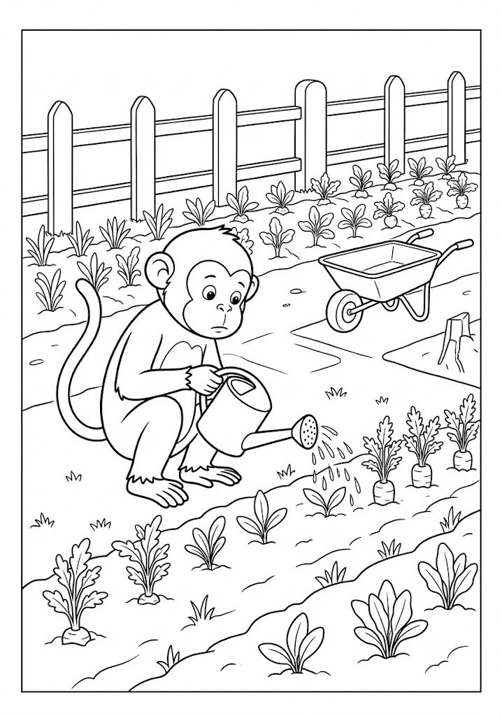 Monkey Gardening Coloring Pages
