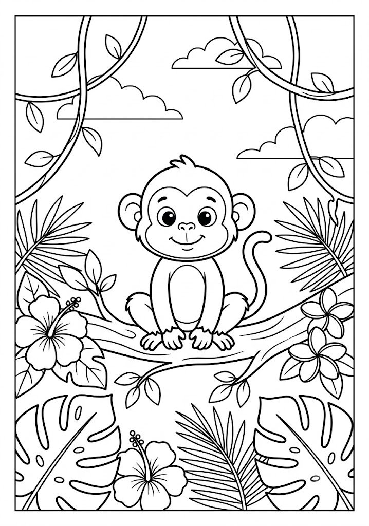 Monkey Jungle Coloring Pages