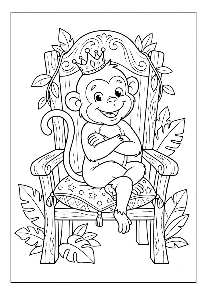 Monkey Making a Snowman Coloring Pages