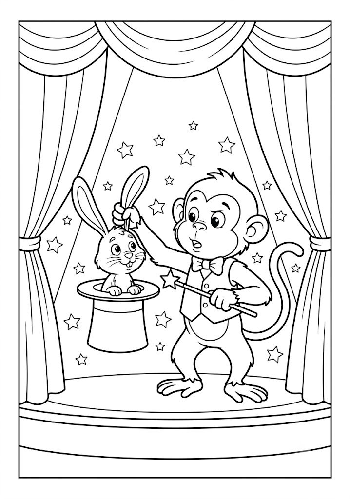 Monkey Performing Magic Coloring Pages