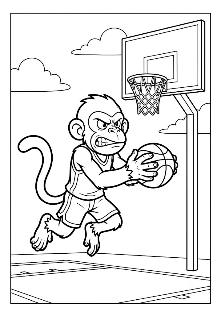 Monkey Playing Basketball Coloring Pages