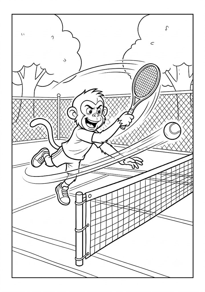 Monkey Playing Tennis Coloring Pages