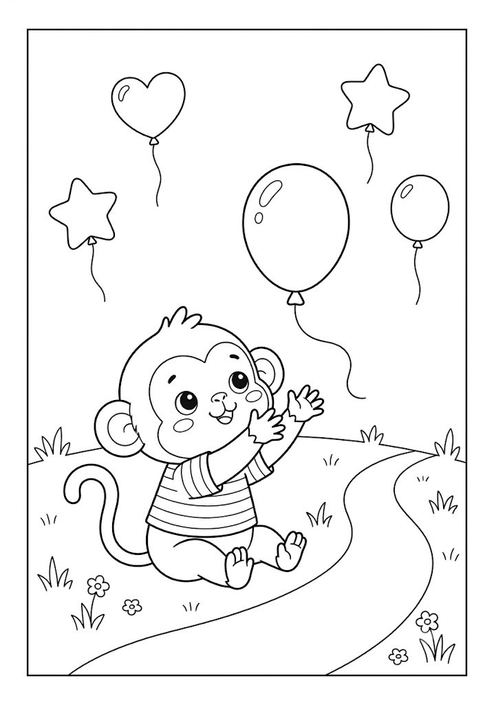 Monkey Playing with a Balloon Coloring Pages