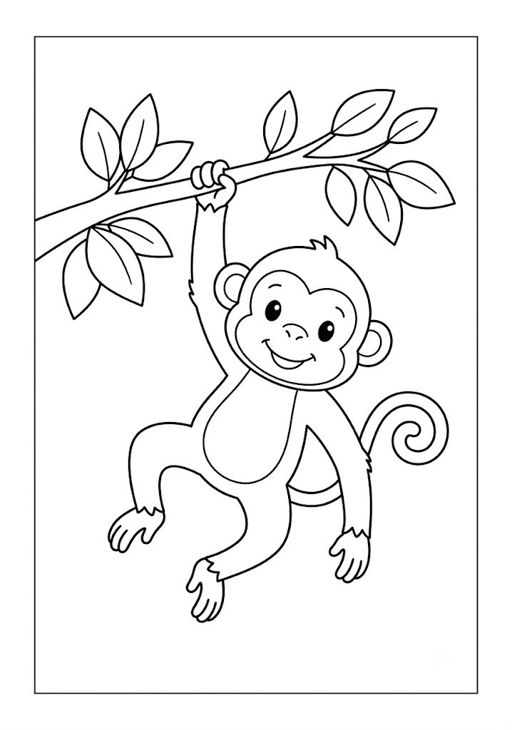 Monkey Swinging Coloring Pages new