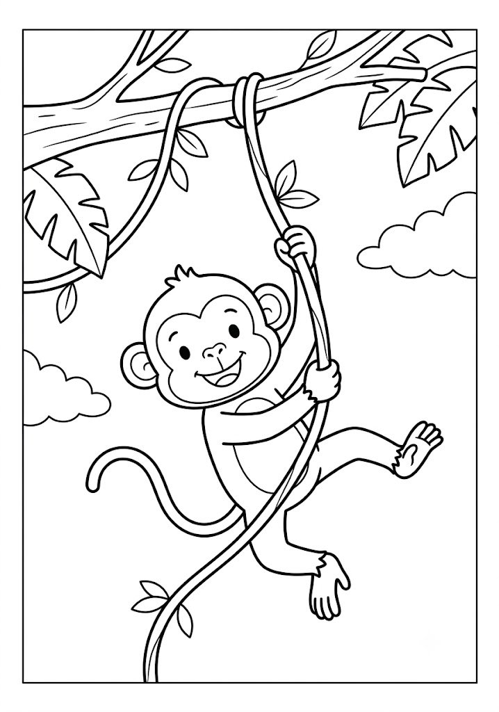 Monkey Swinging Coloring Pages