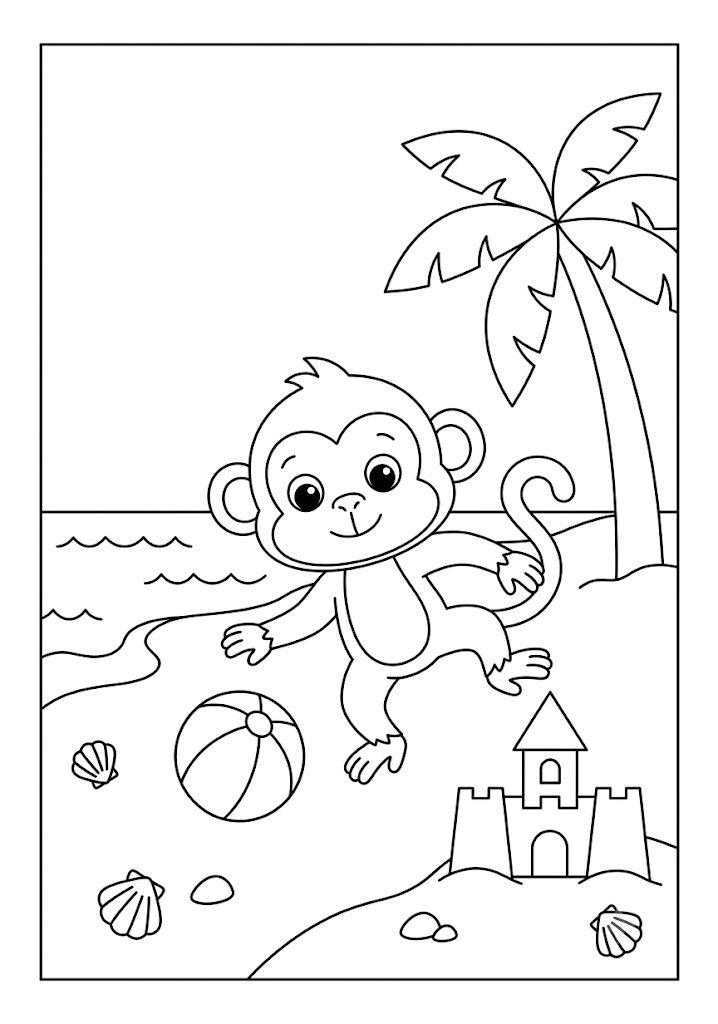 Monkey at the Beach Coloring Pages