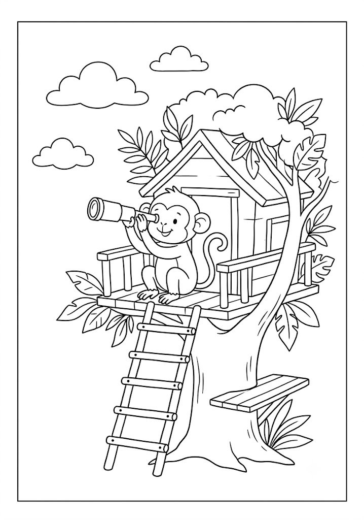 Monkey in a Treehouse Coloring Pages
