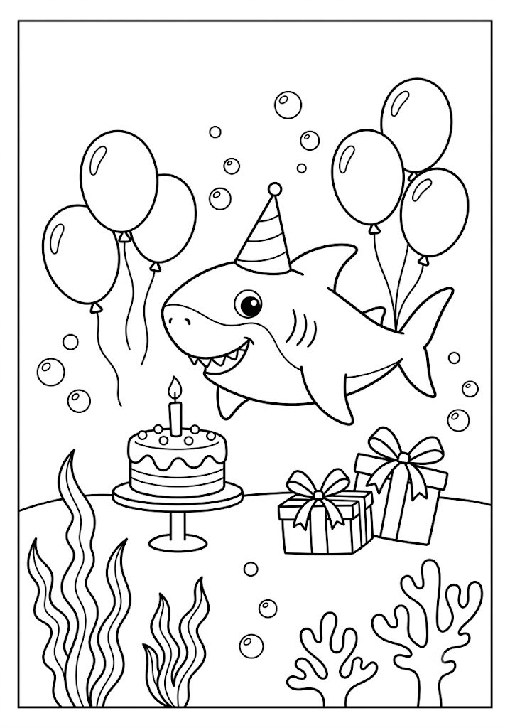 Shark Birthday Coloring Pages