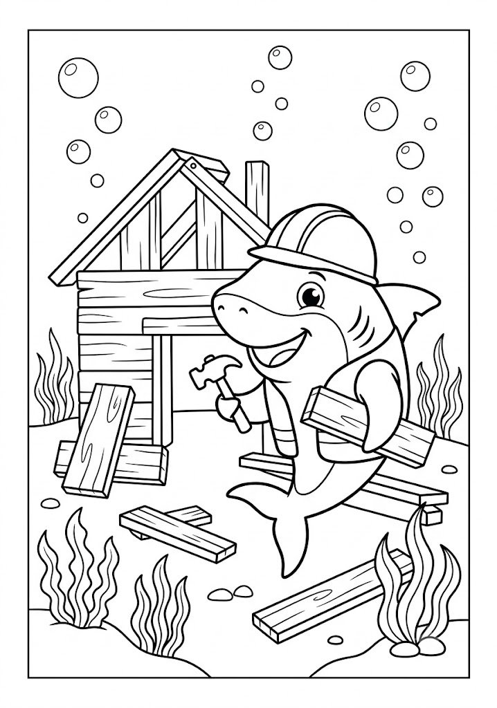 Shark Building an Underwater House Coloring Pages