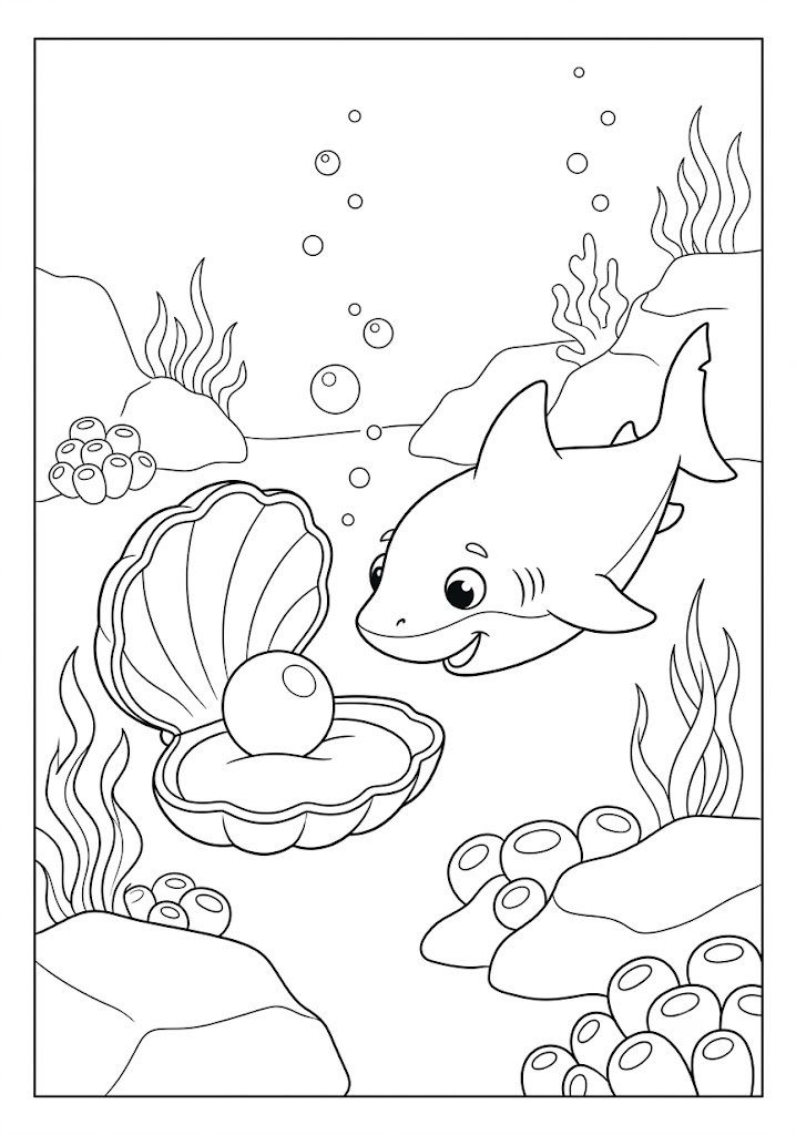 Shark Discovering a Pearl Coloring Pages