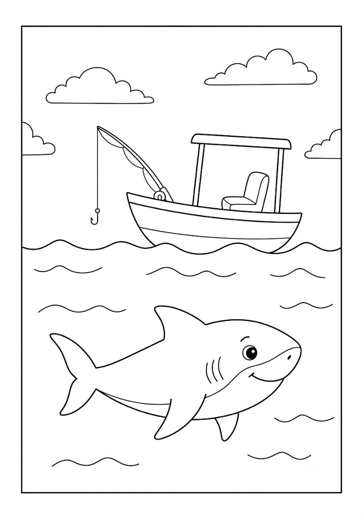 Shark Fishing Coloring Pages
