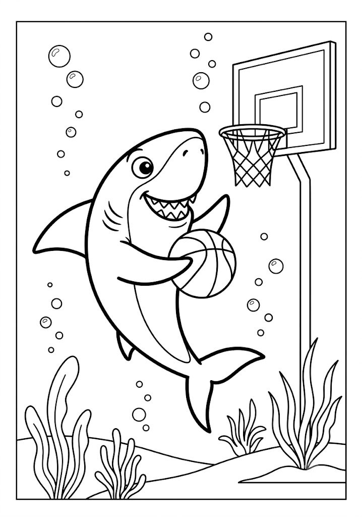 Shark Playing Basketball Coloring Pages