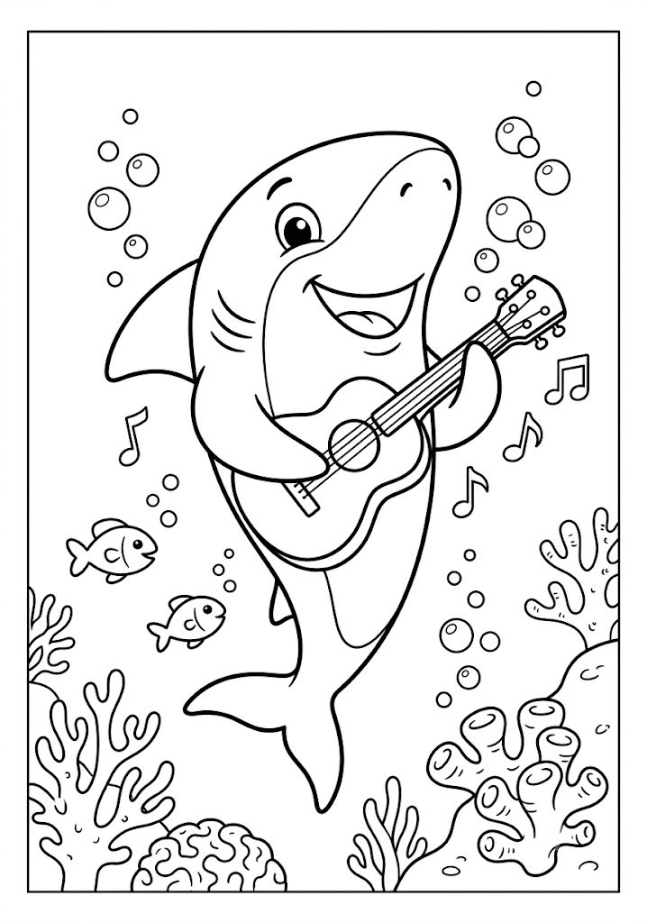Shark Playing Guitar Coloring Pages