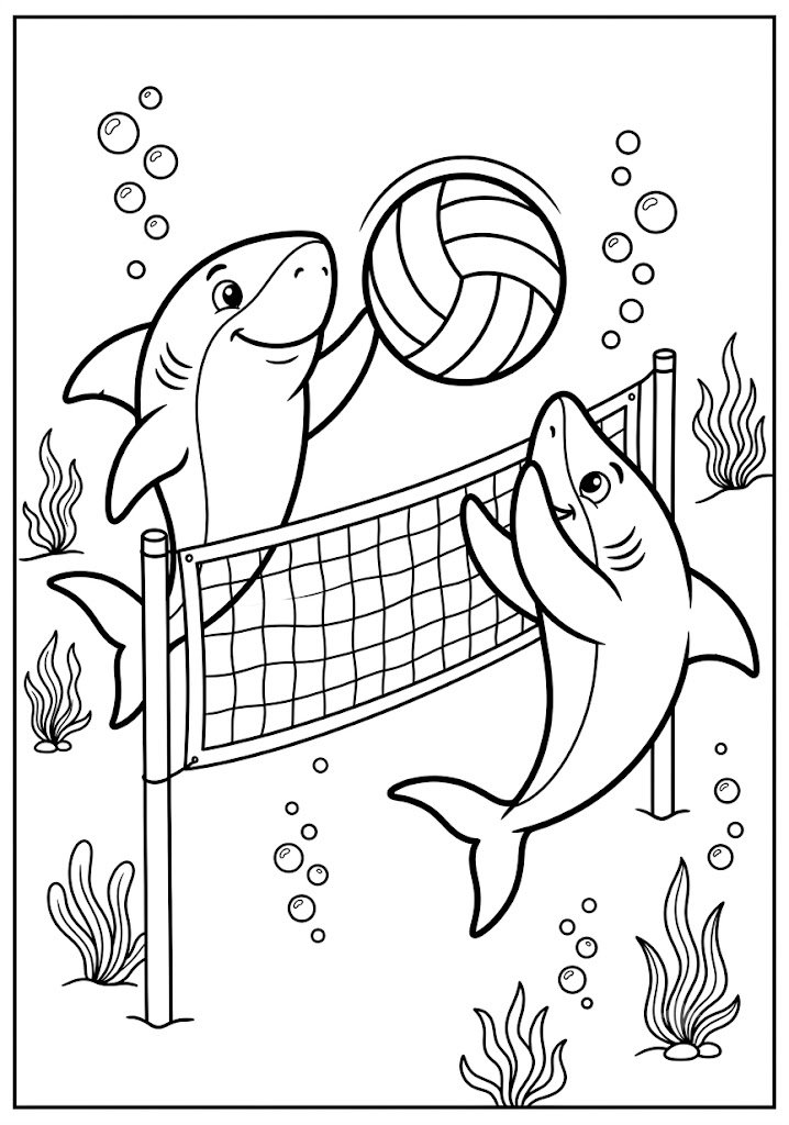 Shark Playing Volleyball Coloring Pages