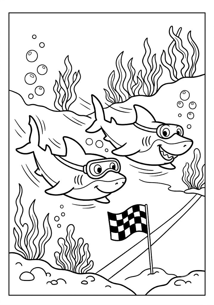 Shark Race Coloring Pages