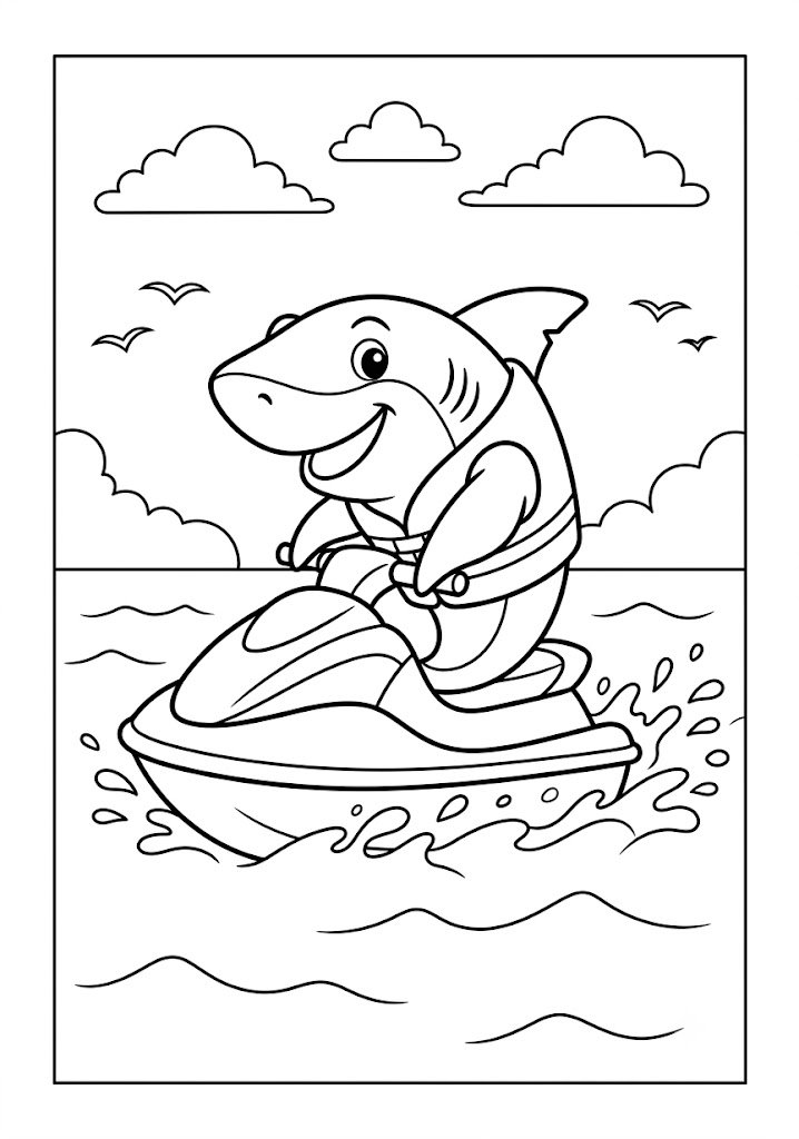 Shark Riding a Jet Ski Coloring Pages