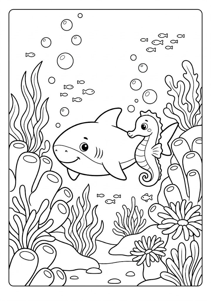 Shark Riding a Sea Horse Coloring Pages