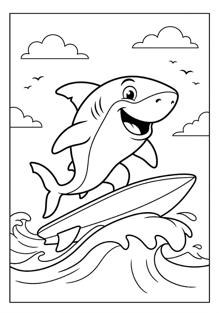 Shark Surfing Coloring Pages