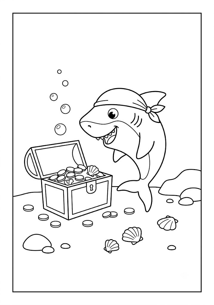 Shark and Treasure Coloring Pages