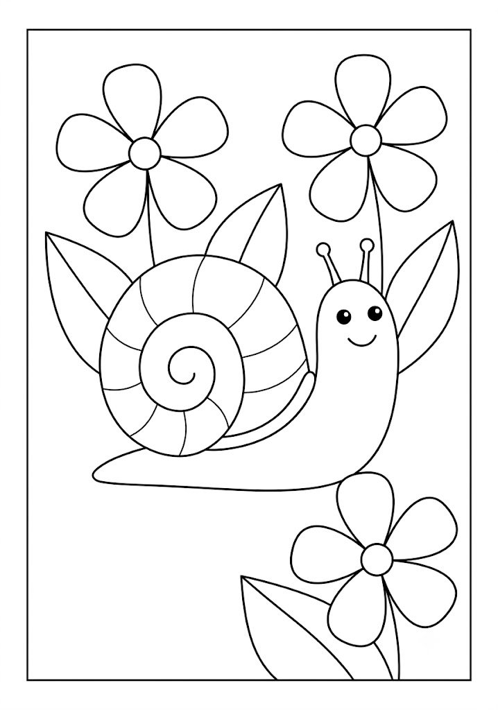 Snail and Flowers Coloring Pages
