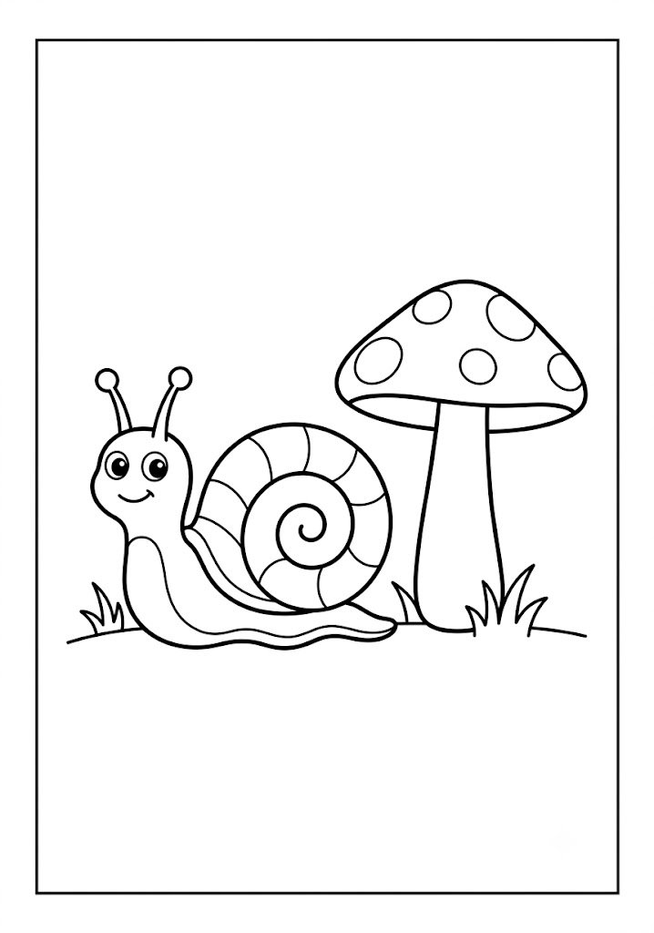 Snail on Mushroom Coloring Pages