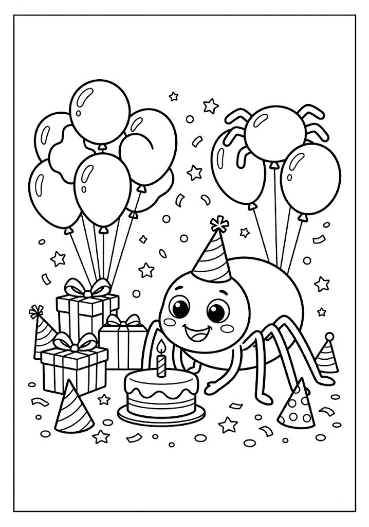 Spider Birthday Coloring Pages