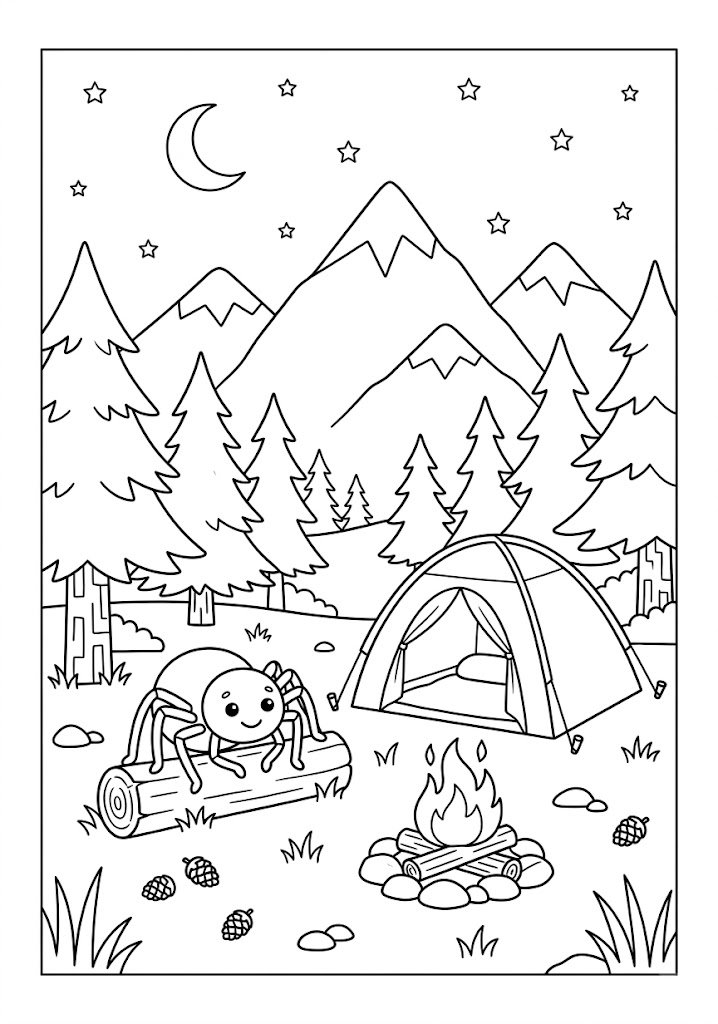 Spider Camping Coloring Pages