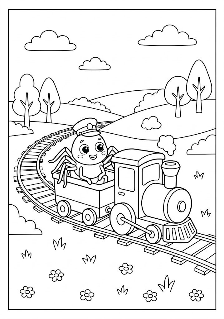 Spider Train Coloring Pages