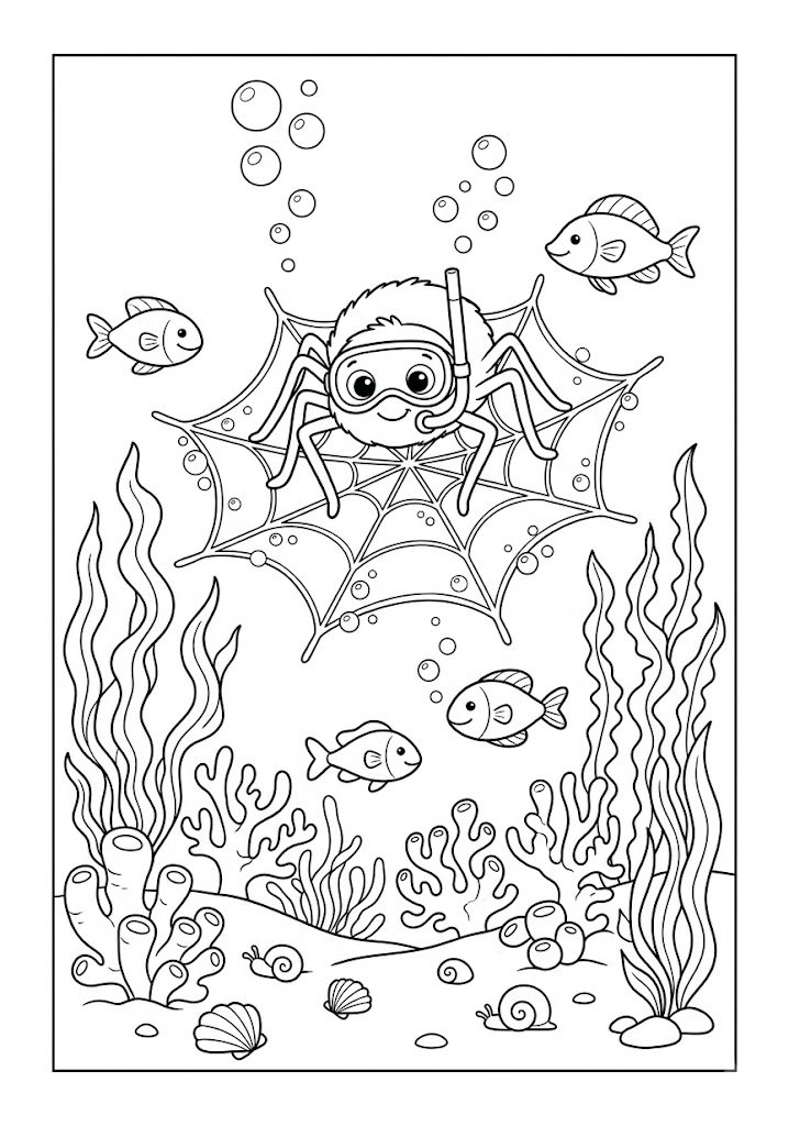Spider Underwater Coloring Pages