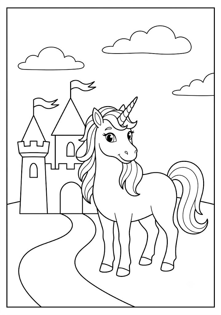 Unicorn Beside a Castle Coloring Pages