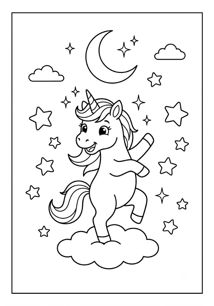 Unicorn Dancing With Stars Coloring Pages