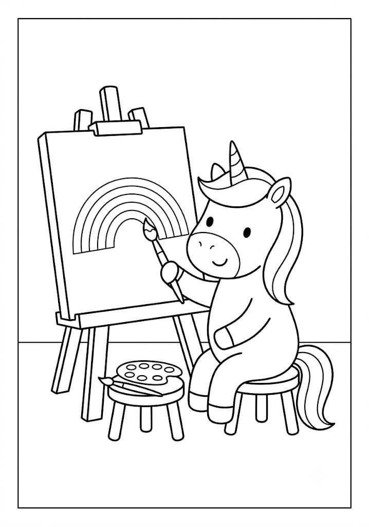 Unicorn Painting a Rainbow Coloring Pages