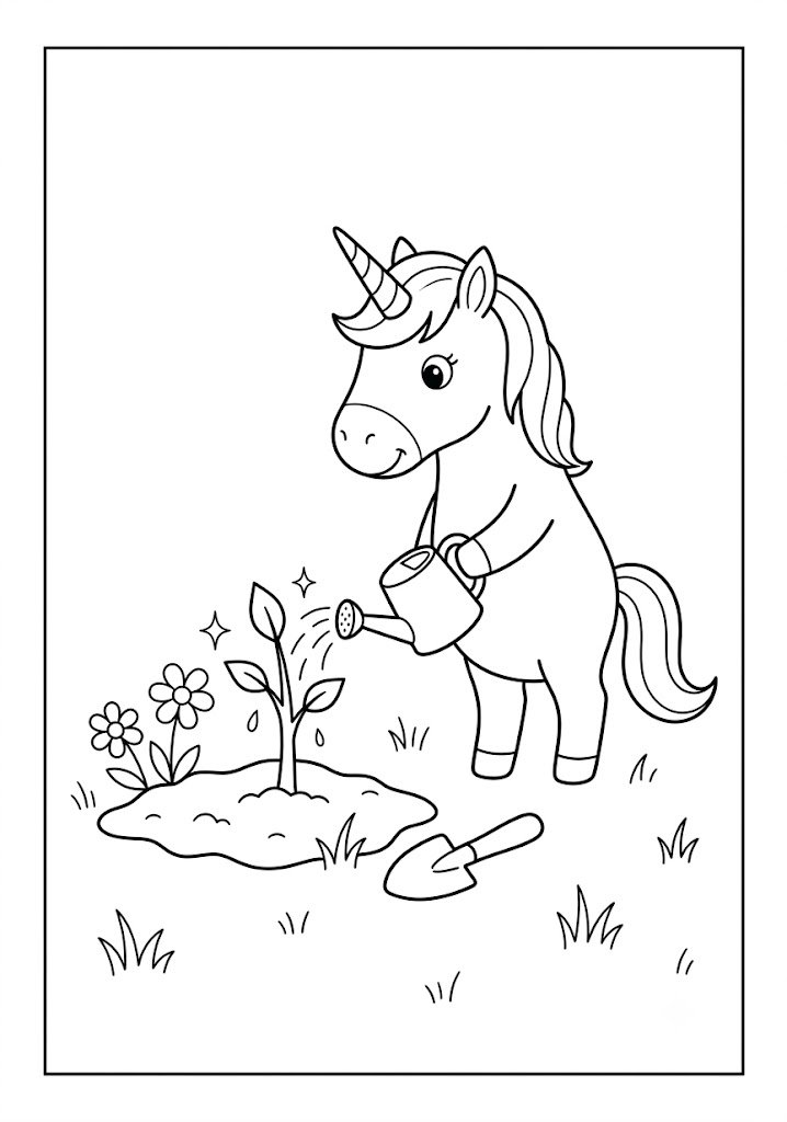Unicorn Planting a Magical Tree Coloring Pages
