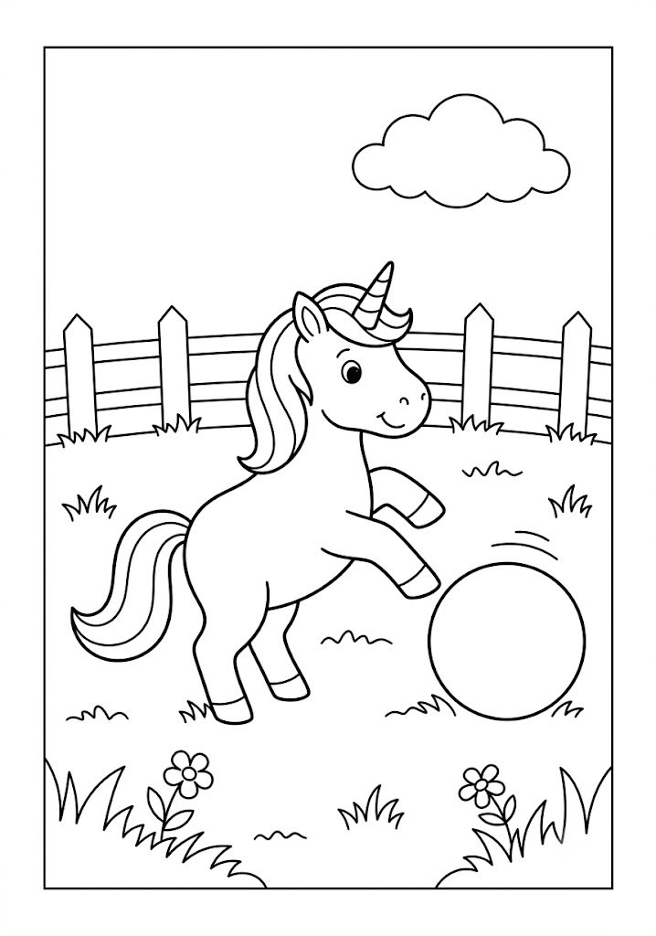 Unicorn Playing With a Ball Coloring Pages