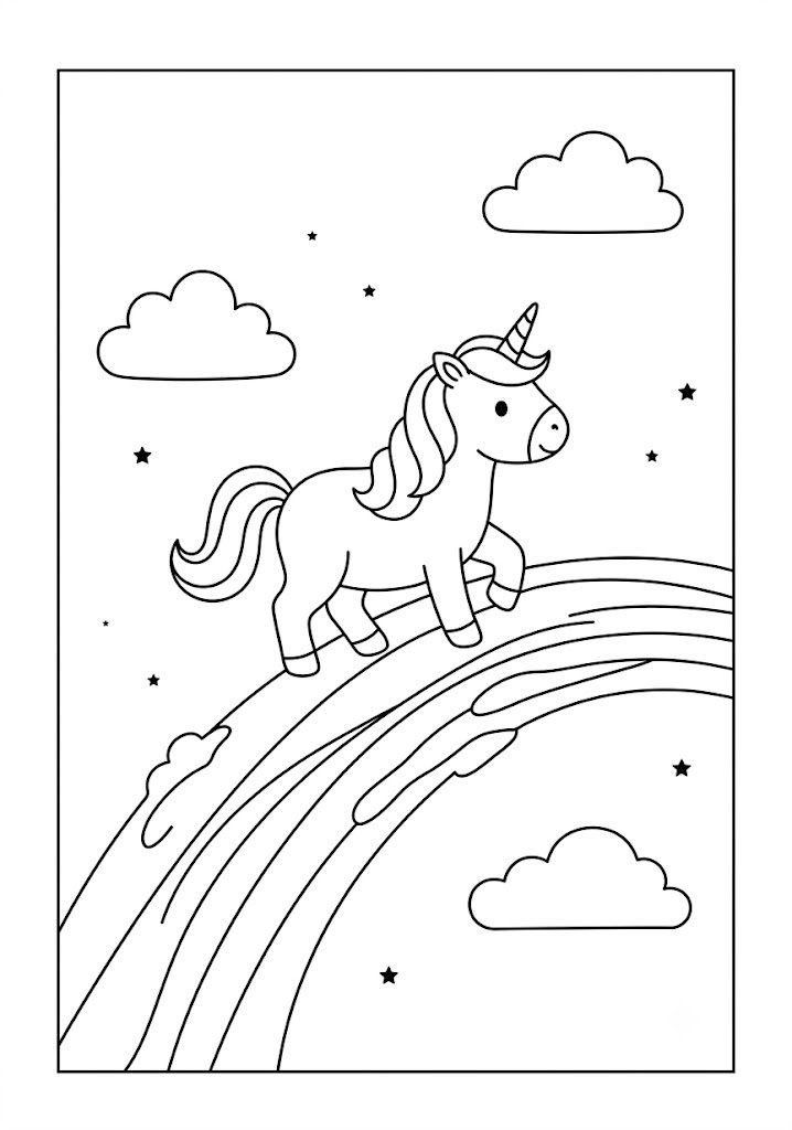 Unicorn Walking on a Rainbow Coloring Pages
