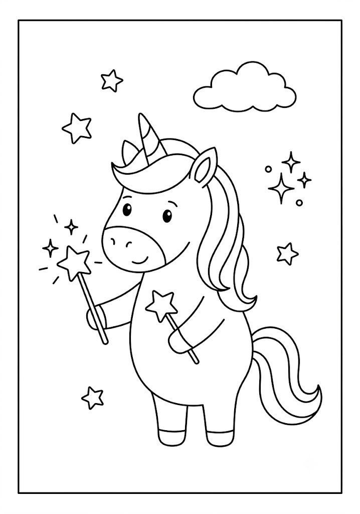 Unicorn With a Magic Wand Coloring Pages